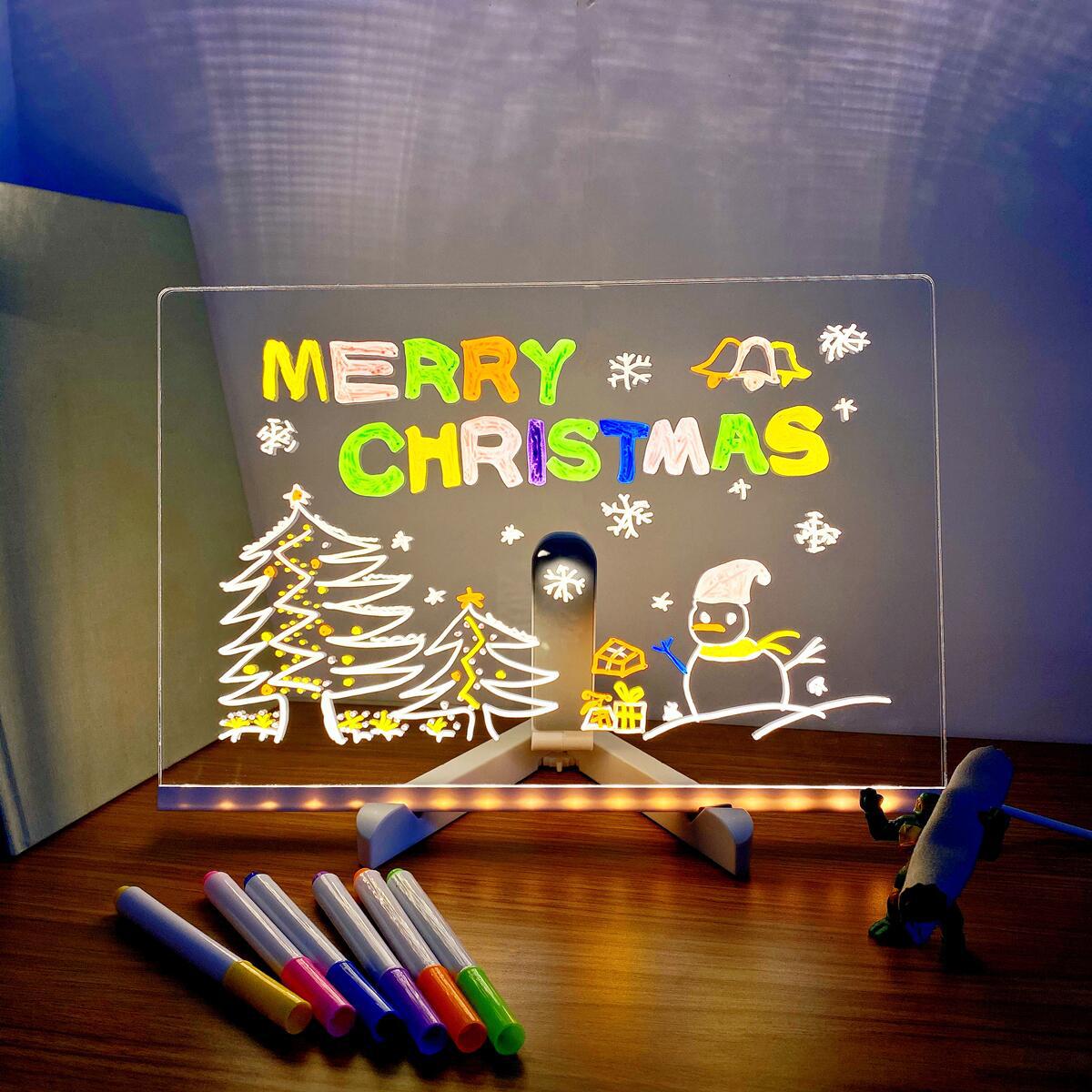 LED Light-Up Writing Board 20×30 cm Acrylic Message Pad with Stand Colorful