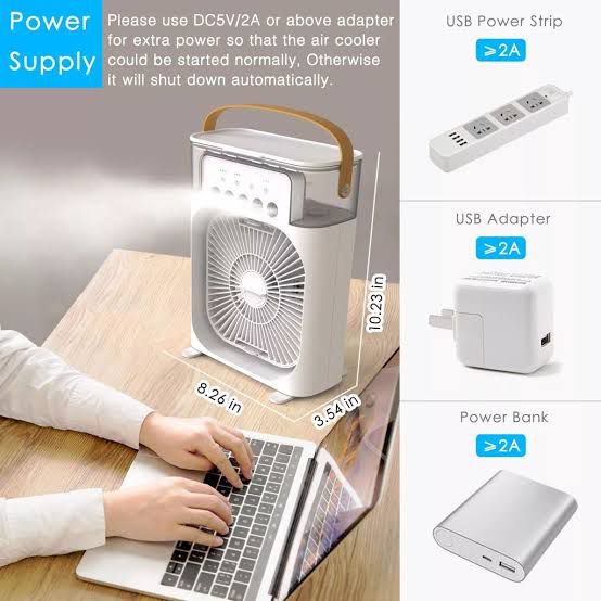 Multi-Function Portable Desktop Air Cooler Fan – High-Velocity Cooling with LED Lighting, Adjustable Speed, and Built-in Humidifier Mist